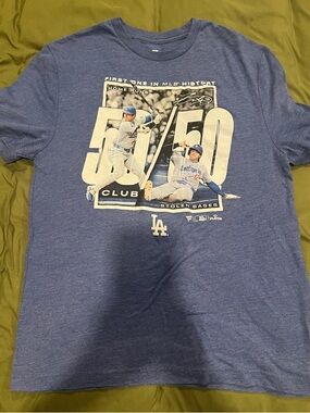 Dodgers Fanatics Blue Crew Neck Tee with 50/50 Print